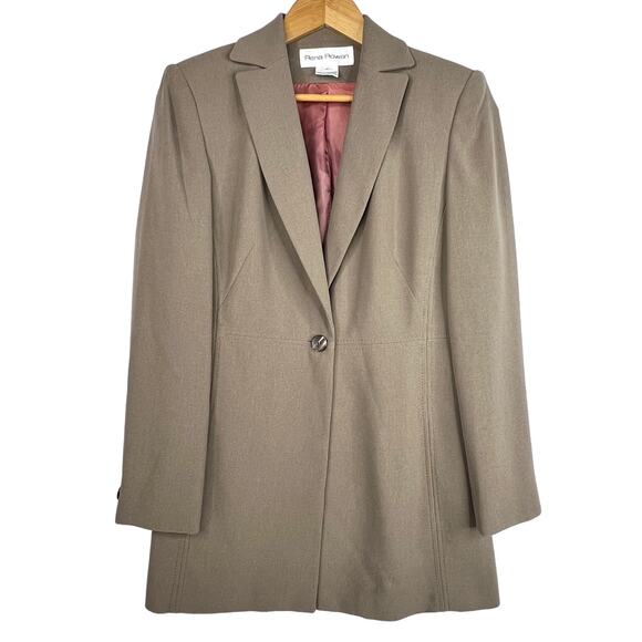 Vintage Rena Rowan Taupe One Button Long Blazer 8 - Picture 1 of 8